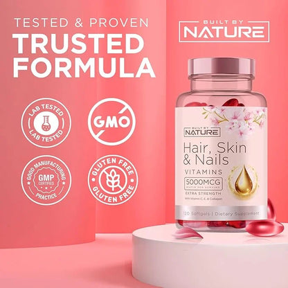 Hair Skin and Nails Vitamins – 5000mcg Biotin 120 Softgels