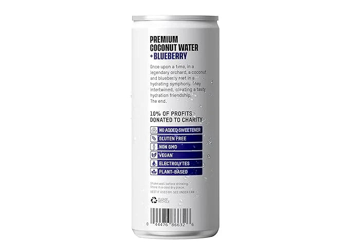 Once Upon a Coconut Blueberry Coconut Water - Pure No Sugar Added - Low-Calorie, All-Natural Drink with Electrolytes - Non...