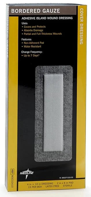 Medline Bordered Gauze, 4" x 10" 15 Count
