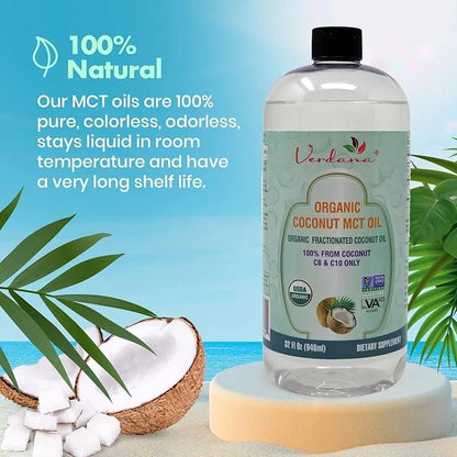 Verdana USDA Certified Organic Coconut MCT Oil –Fractionated Coconut Oil – No Palm Kernel Used – Kosher, Food Grade, Non-G...