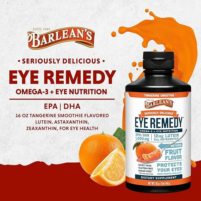 Barlean's Eye Remedy Supplement, Tangerine Flavored Fish Oil Liquid with Lutein, Astaxanthin and Zeaxanthin,1,000mg Omega ...