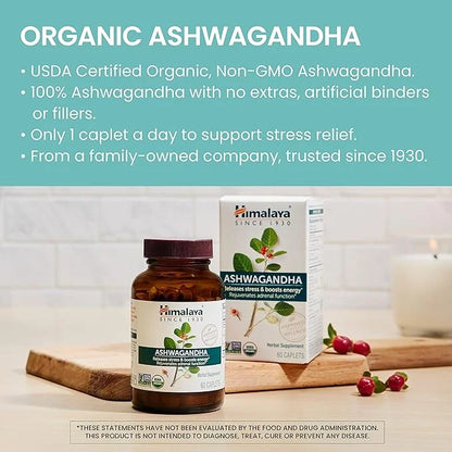 Himalaya Organic Ashwagandha, 90 Day Supply, 670 mg, 90 Caplets