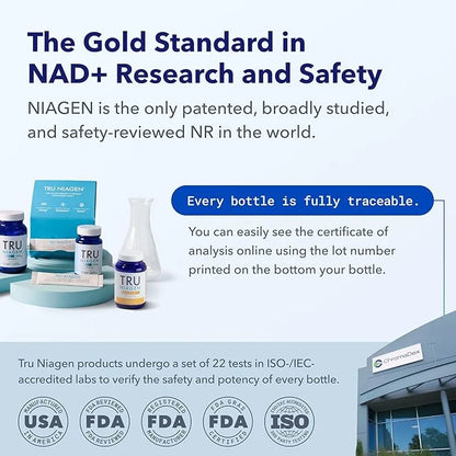 TRU NIAGEN Patented NAD Supplement for Anti Aging and Cell Regeneration, 300mg Niagen, 30 Servings | Supports Cellular Ene...