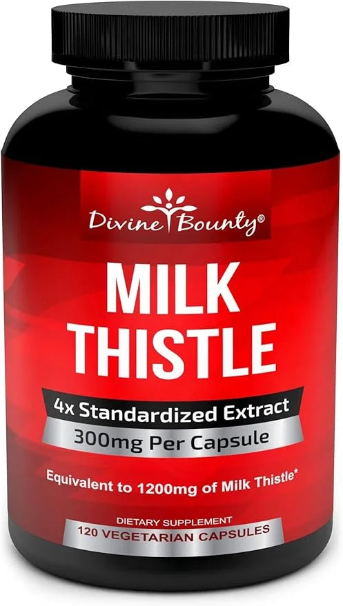 Divine Bounty Pure Milk Thistle Capsules Supplement 1200mg Milk 4X Concentrated 120 Vegetarian