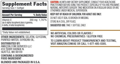 Amazon Elements Vitamin E, 400 IU, 100 Softgels, 100 days