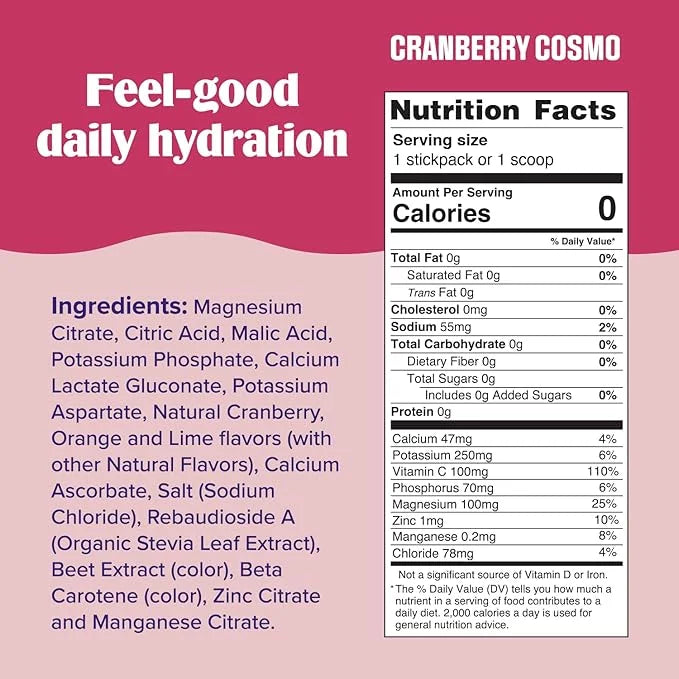 Ultima Replenisher Daily Electrolyte Powder Drink Mix – Cranberry Cosmo, 90 Servings – Hydration Powder with 6 Key Electro...