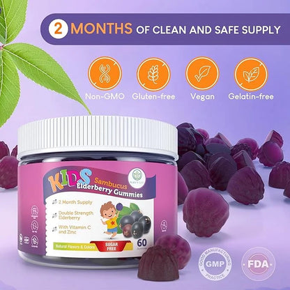 Sugar-Free Kids Elderberry Gummies with Vitamin (60 Ct)