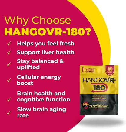 Hangovr 180 Tri-Power Before Drinking Defense 4 Pack - Support Liver & Brain Health, Feel Fresher & Better Energy - - Take...