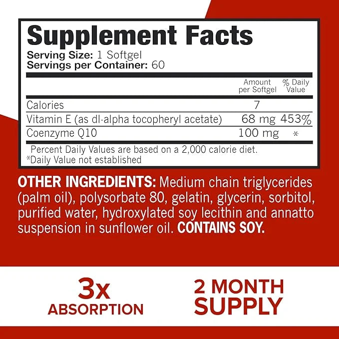 Qunol Ultra CoQ10 100mg Softgels- 3x Q10 Supplements 2 Month 60 Count