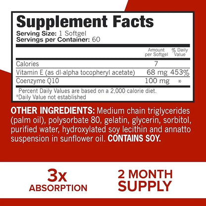 Qunol Ultra CoQ10 100mg Softgels- 3x Q10 Supplements 2 Month 60 Count