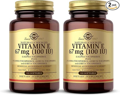 Solgar Vitamin E 67 mg (100 IU) - 100 Softgels, Pack of 2 - Antioxidant Support - Gluten & Dairy Free - 200 Total Servings...