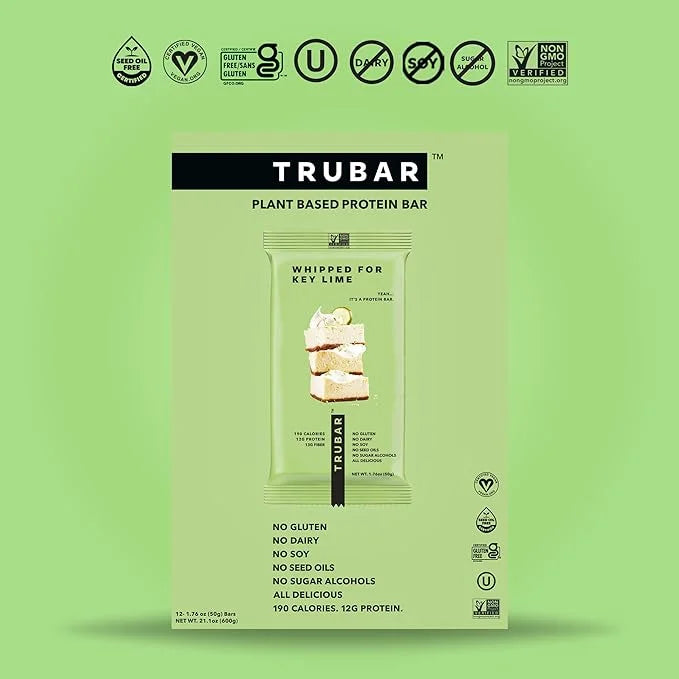 TRUBAR Vegan Protein Bar, Whipped for Key Lime, Gluten Free, Plant Based, High Fiber, Dairy Free, Low Fat, Non GMO, No Sug...