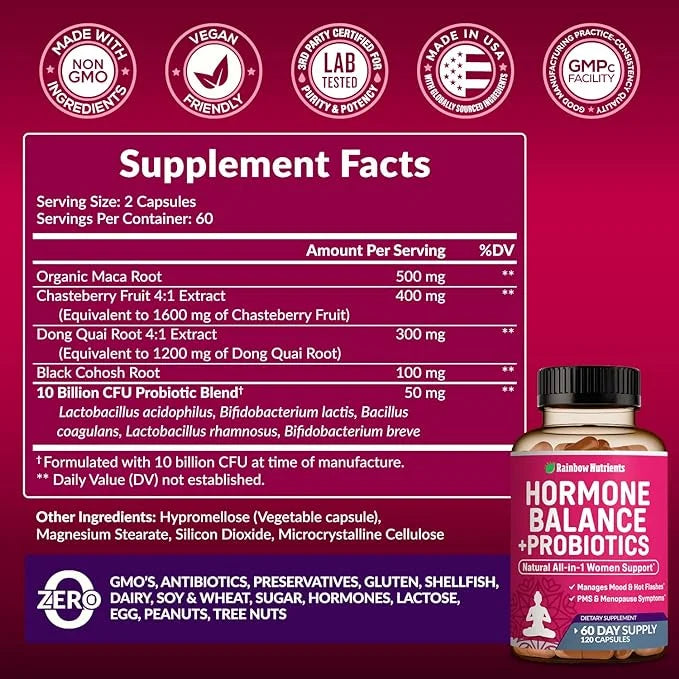 Hormone Balance + Probiotics for Women- Natural Menopause Relief, Weight Management, Bloating, Hot Flashes, PMS | Organic ...