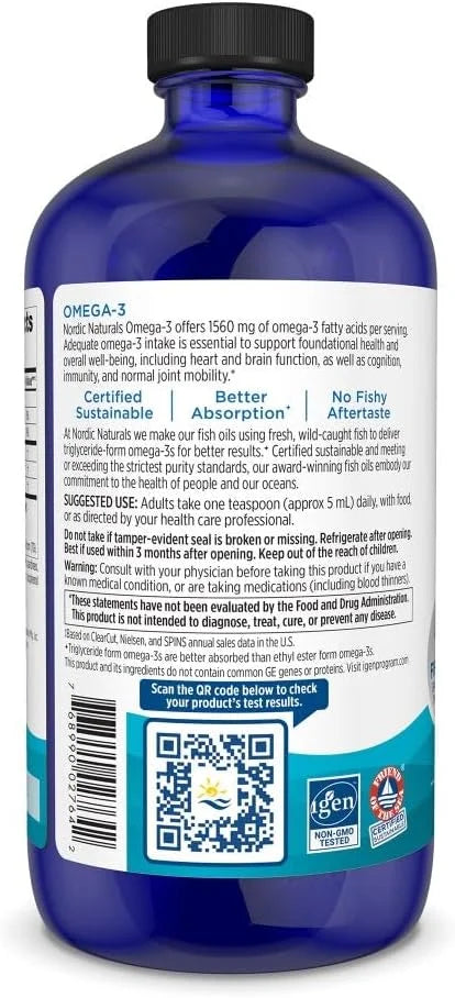 Nordic Naturals Omega-3, Lemon Flavor 16 oz 1560 mg Omega-3 - 96 Servings