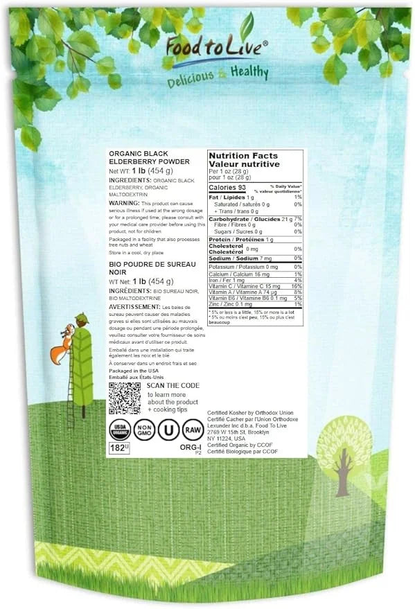 Food to Live Organic Black Elderberry 1 Pound