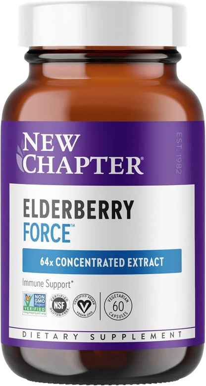 New Chapter Vegan Elderberry Capsules 64x Concentrated 60 Count