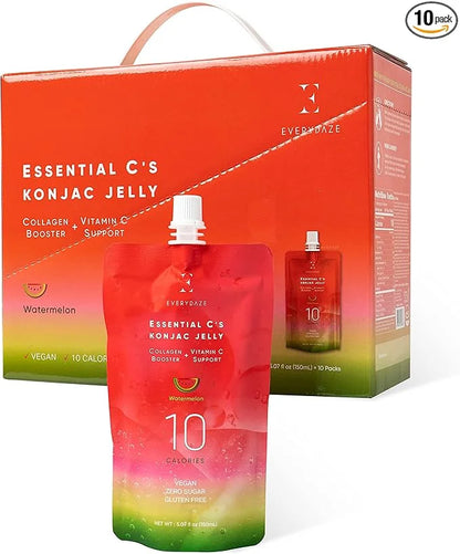 EVERYDAZE Essential C’s Konjac Jelly | Watermelon | Vegan Collagen Peptides and Vitamin C | Gluten Free, Sugar Free, Low C...