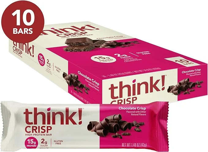 think! Protein Bars, High Protein Snacks, Gluten Free, Kosher Friendly, Chocolate Crisp, 10 Count (Packaging May Vary) - P...