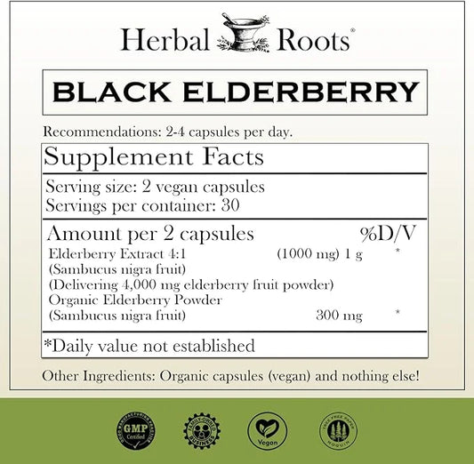 Herbal Roots Black Elderberry Capsules 4,300mg |