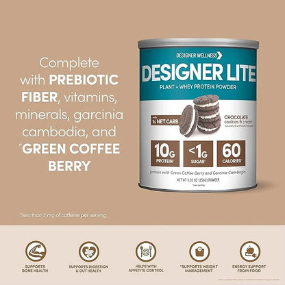 Designer Wellness, Designer Lite, Low Calorie Natural Protein, Prebiotic Fiber, Key Vitamins & Minerals,Chocolate Cookies ...