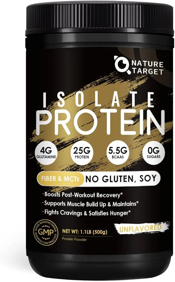 NATURE TARGET Whey Isolate Protein Powder, Unflavored, 25g Protein, Low Carb Protein Powder, Sugar-Free, for Men & Women, ...