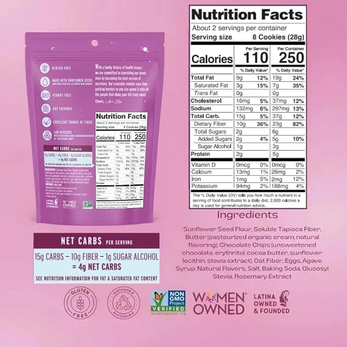 Sweet Logic Mini Cookies - Chocolate Chip Cookies - Nut Free - Gluten Free Snacks - Keto - High Fiber - Non-GMO - Low Suga...
