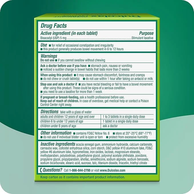 Dulcolax Stimulant Laxative Tablets, Predictable & 5 mg, 50 Count