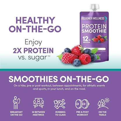 Designer Wellness Protein Smoothie, Real Fruit, 12g Protein, Low Carb, Zero Added Sugar, Gluten-Free, Non-GMO, No Artifici...