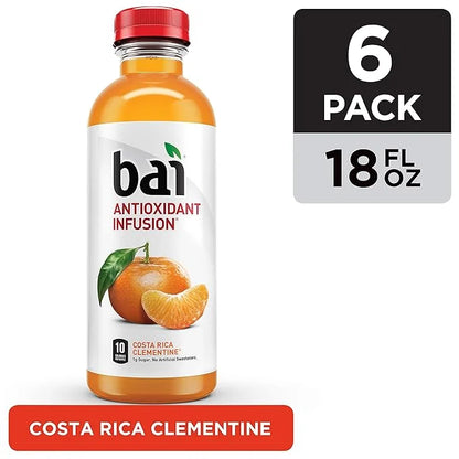 Bai Flavored Water, Costa Rica Clementine, Antioxidant Infused Drinks, 18 Fluid Ounce Bottles, 6 count - Product Image