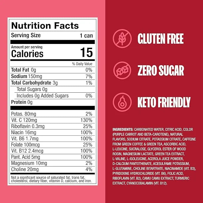 ZOA Zero Sugar Energy Drink, Cherry Limeade - Sugar Free with Electrolytes, Healthy Vitamin C, Amino Acids, Essential B-Vi...