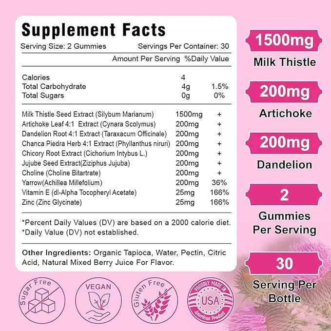 1500mg Milk Thistle Gummies, 10-in-1 Herbal