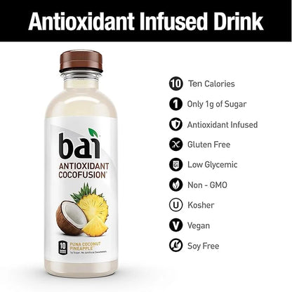 Bai Coconut Flavored Water Puna Coconut Pineapple, Antioxidant Infused, Coconut Pineapple Flavored Water Drink, 18 Fluid O...