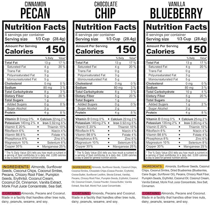 TGB Variety Granola Cereal, Cinnamon, Blueberry & Chocolate Chip, Keto Friendly Snack, No Added Sugar, Gluten Free, 8oz Ba...