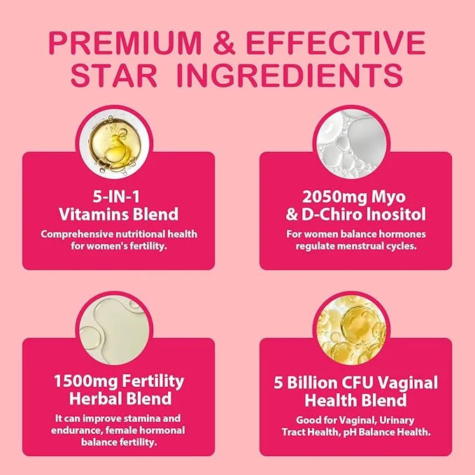 Fertility Supplements for Women, Prenatal Vitamins with Myo-Inositol & D-Chiro Inositol, Folate, Herbs, for Hormonal Balan...