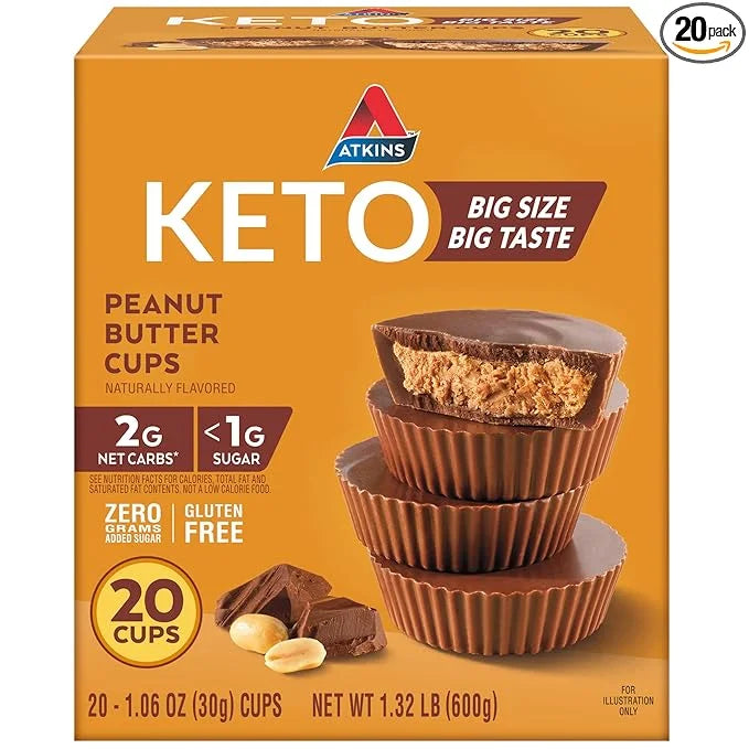 Atkins Keto Peanut Butter Cups, Naturally Flavored, Zero Grams Added Sugar, Gluten Free, 20 Count - Product Image