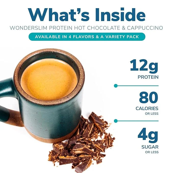 Wonderslim Protein Hot Drink, Variety Pack, Low Sugar, Low Carb, Keto Friendly & Gluten Free (7ct) - Product Image