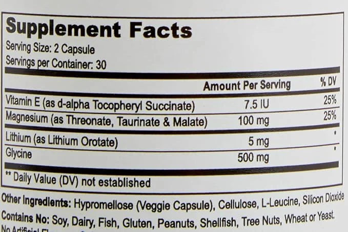 Lithium Orotate 5mg + Tri-Magnesium Threonate, 60 Vegetarian