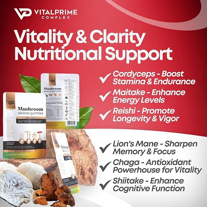 Sugar-Free Ashwagandha & Mushroom Gummies Supplement | 10 Functional Mushrooms per Serving | Immune Support, Focus, Energy...