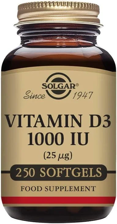 Solgar Vitamin D3 (Cholecalciferol) 25 MCG (1000 IU), 250 Softgels 250 Servings