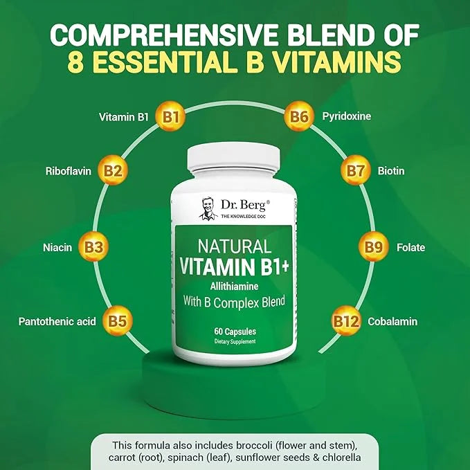 Dr. Berg Natural Vitamin B1 B6 B12 Complex B1 Supplement 8 Essential 60 Capsules