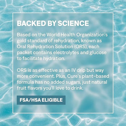 Cure Hydration | Plant-Based Electrolyte Drink Mix | No Added Sugar | FSA & HSA | Dehydration Relief Powder Made with Coco...