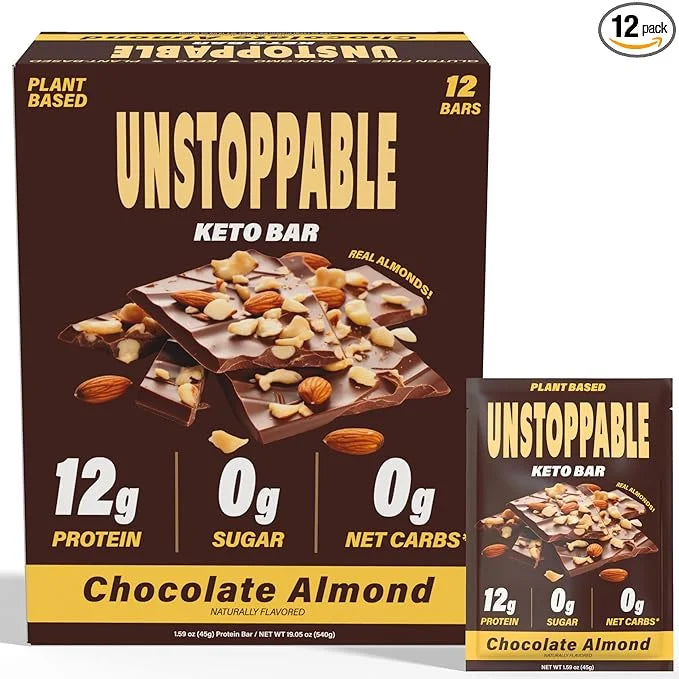 UNSTOPPABLE Vegan Protein Bars, High Protein, Plant Based, Gluten Free, High Fiber, Low Carb, Low Calorie, Healthy Snacks,...