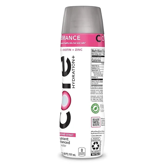 CORE Hydration+ Vibrance, Pink Grapefruit Extract Nutrient Enhanced Water with Vitamin C, Biotin and Zinc, 23.9 Fl Oz Bott...