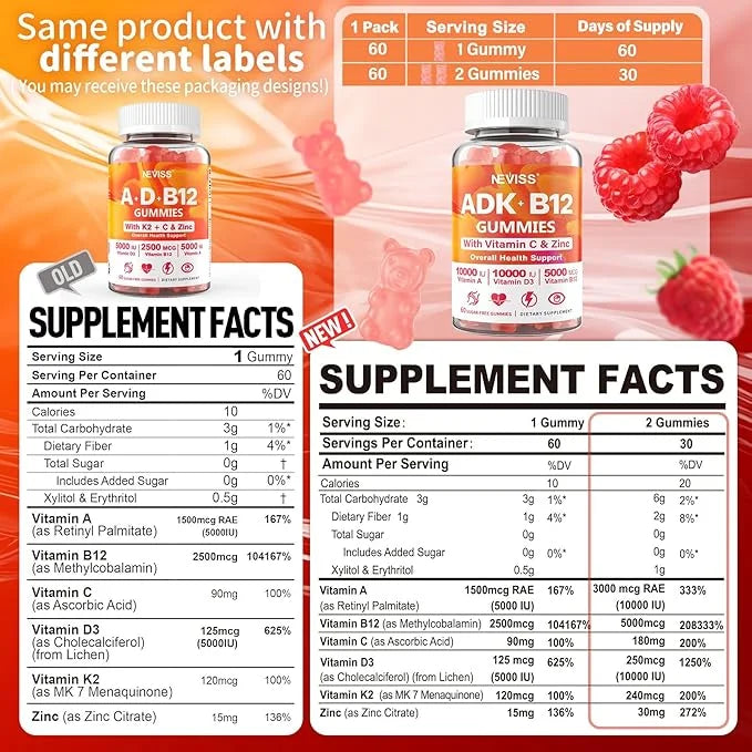 Methylated Multivitamin Women Men, Vitamin D3 K2 5000IU 5000IU / 10,000IU, B12 B12 5000 5000 mcg 2500mcg, K2 K2 (MK-7) (MK...