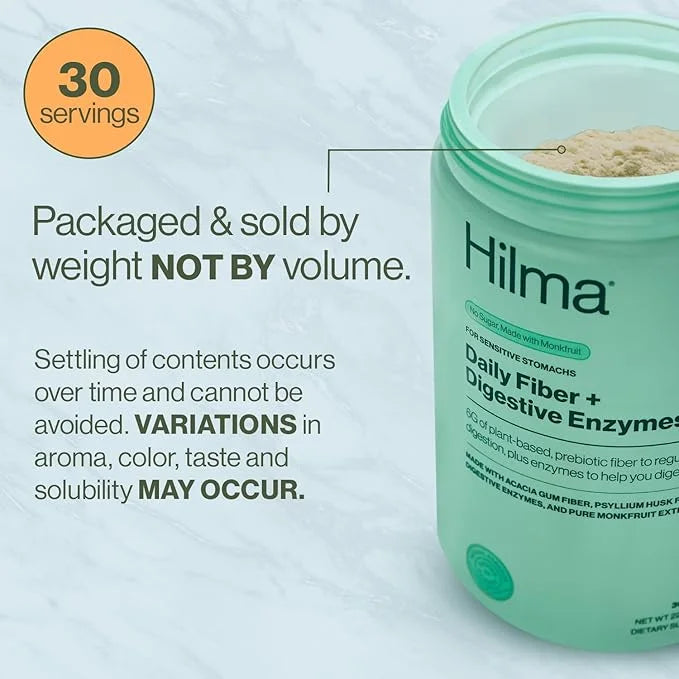 Hilma Daily Fiber and Digestive Enzymes, Fiber Supplement Powder with Prebiotics and Enzymes Formulated with Psyllium Husk...