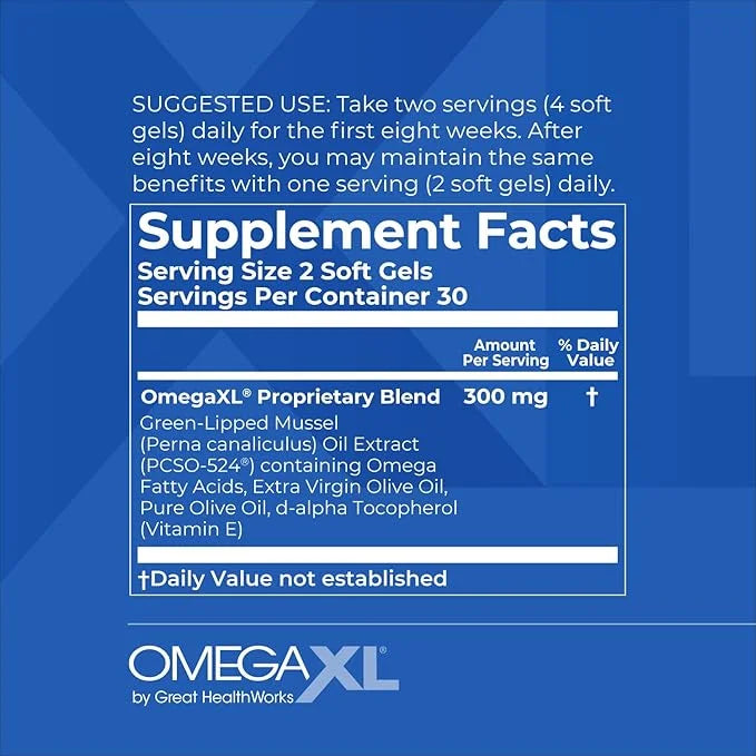 OmegaXL Joint Support Supplement 60 Softgels D3 High 5000 IU 125mcg Immune (30 Softgels) 2 Pack