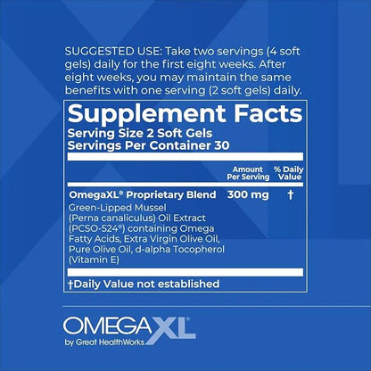 OmegaXL Joint Support Supplement 60 Softgels D3 High 5000 IU 125mcg Immune (30 Softgels) 2 Pack