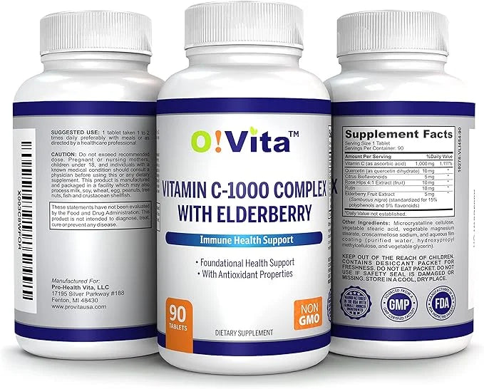 Vitamin C-1000 Complex with Elderberry (Sambucus 3-Month Supply, (90 Vegan