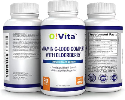 Vitamin C-1000 Complex with Elderberry (Sambucus 3-Month Supply, (90 Vegan