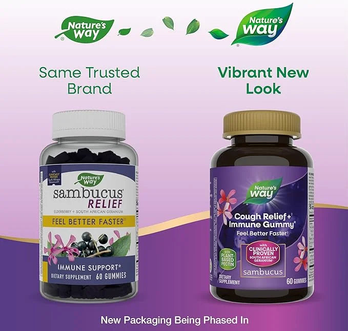 Nature's Way Sambucus Cough Relief+, Immune 60 Gummies(Packaging